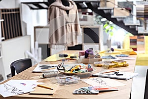 Fashion designer`s workplace. Creating new clothes