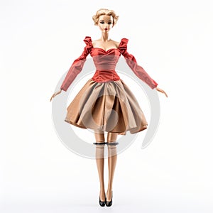 Fashion Doll In Red Dress: Dark Beige Viennese Actionism Inspired Toy photo