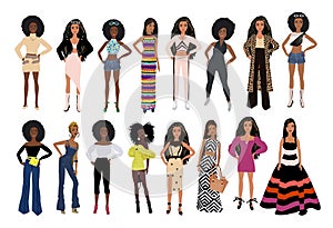 Fashion doll vector set isolated on white.
