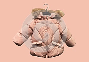 Fashion down jacket with fur. Children`s clothes