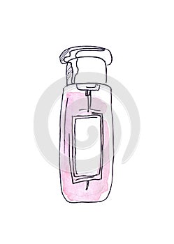 Fashion drawing, sketch, illustration. Watercolor glass perfume bottle, two fragrance, art print wall art.