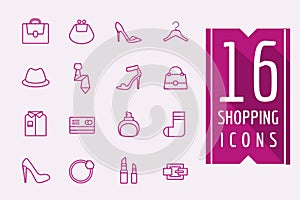 Fashion e-commerce vector icons set. Shopping