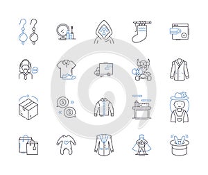 Fashion factory outline icons collection. Fashion, Factory, Garment, Clothing, Manufacturing, Textile, Style vector and