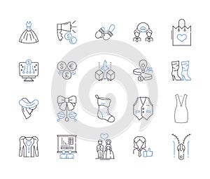 Fashion factory outline icons collection. Fashion, Factory, Garment, Clothing, Manufacturing, Textile, Style vector and