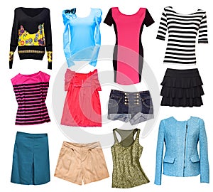 Fashion female clothes collage.Woman wear set isolated.