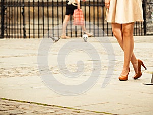 Fashion. Female legs in stylish shoes outdoor