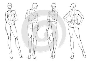 Fashion figure ten heads elongated design template silhouette croquis wearing bodice photo