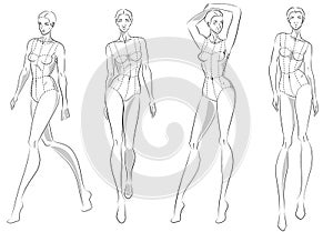 Fashion figure ten heads design template croquis wearing bodice photo