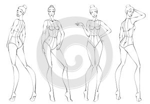 Female Ten Heads Figure Poses Template Croquis for Fashion Design photo