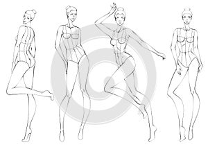 Female Ten Heads Figure Poses Template Croquis for Fashion Design photo