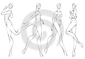 Fashion figure ten heads design template croquis photo