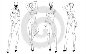 Fashion figure ten heads design template croquis photo