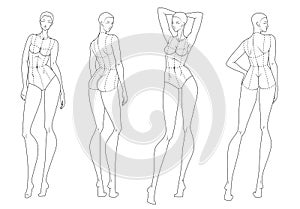 Fashion figure ten heads design template croquis photo