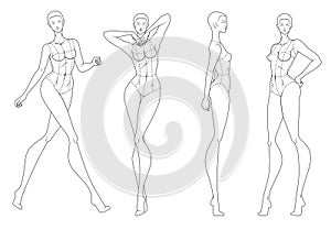 Fashion figure ten heads design template croquis photo