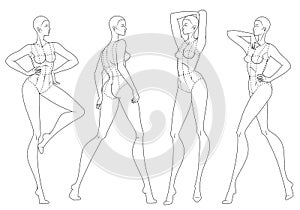 Fashion figure ten heads design template croquis photo