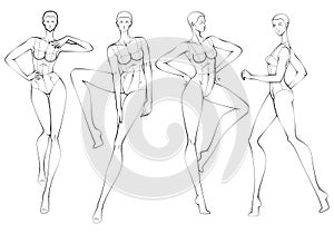 Fashion figure ten heads design template croquis photo