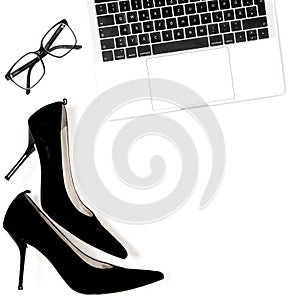 Fashion flat lay blogger social media white background