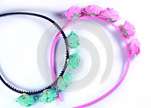 Fashion frame photo with beautiful hair bands on a white background