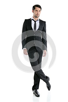 Fashion full length elegant young black suit man