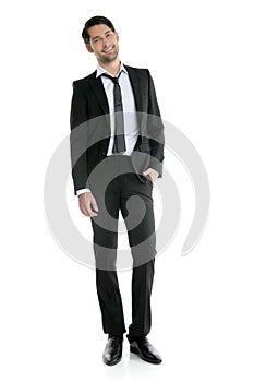 Fashion full length elegant young black suit man