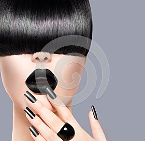 Fashion Girl. Black lips and nails