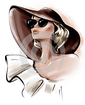 Fashion girl in hat. Stylish young woman in sunglasses. Beautiful girl.