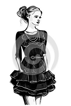 Fashion girl in little black dress, casual style mode