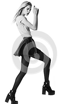 Fashion girl model posing on white background