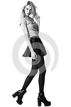 Fashion girl model posing on white background