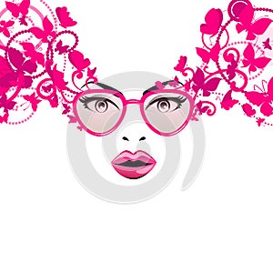 Fashion girl in pink glasses