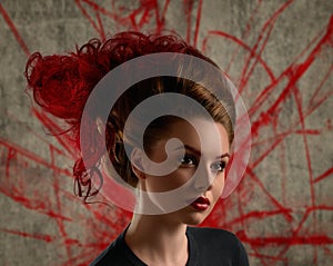 Fashion Girl Portrait With Coloring Red Hair