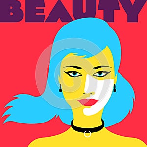 Fashion girl with red lips. Beautiful woman vector illustration. Stylish original graphics art portrait.