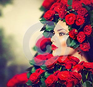 Fashion Girl Red Roses Hairstyle