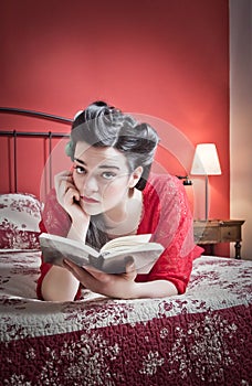 Fashion girl with white makeup and retro dress