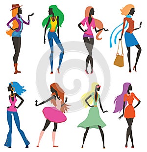 Fashion girls cartoon people isolated on white background.