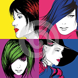 Fashion girls in the pop art style.