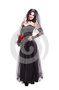 Fashion gothic bride isolated on white background