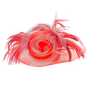Fashion hair accessoriesmade of red feather and nylon on white b