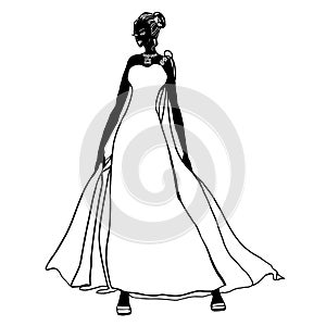 Fashion hand drawn illustration. Vector sketch. Long dress. Bride