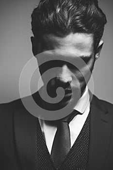 Fashion Handsome serious beauty male model portrait wear suit