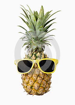 Fashion hipster pineapple, Bright summer color, Tropical fruit with sunglasses, Creative art concept, Minimal style