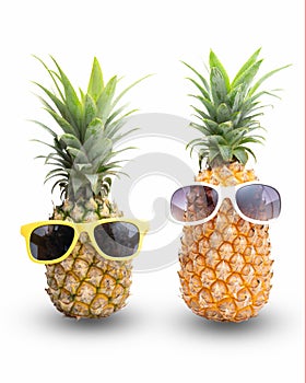 Fashion hipster pineapple, Bright summer color, Tropical fruit with sunglasses, Creative art concept, Minimal style