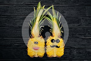 Fashion Hipster Pineapple Fruit. Tropical pineapple with Sunglasses. Creative Art concept.