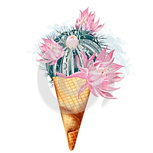 Fashion  illustration with creative ice cream from cactus