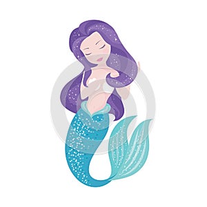 Fashion illustration drawing in modern style. Beautiful mermaid for t shirts and fabrics or kids fashion artworks, children books