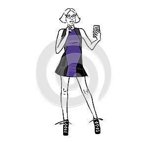 Fashion illustration of a girl making selfie