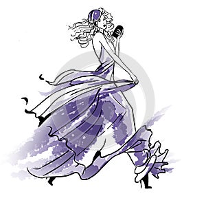 Fashion illustration of a girl walkig in a long dress