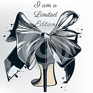 Fashion illustration with high heel shoe and bow. I am limited edition photo