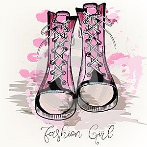 Fashion illustration with pink sneakers Outfit