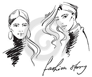 Fashion illustration. portrait of  women wearing turtleneck